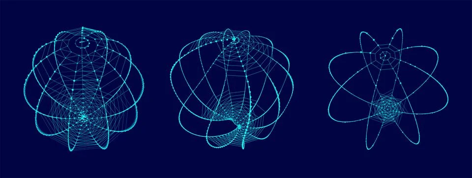 Set of abstract spheres from points and lines on a blue background. Network.. Stock Illustration