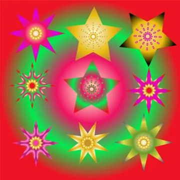 Set abstract spherical luminous gold stars Illustrazione stock