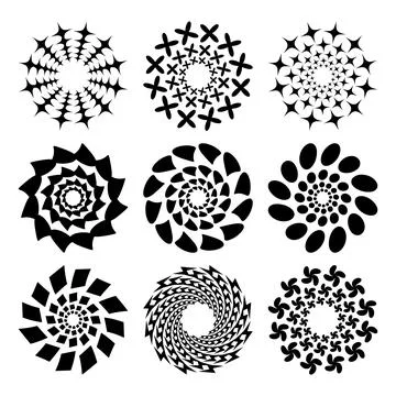 Set of Abstract Spiral Mandala Elements. Decorative Circular Vector Shapes Stock Illustration