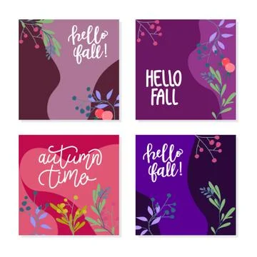 Set of abstract square background banner with autumn elements, shapes and pla イラスト素材