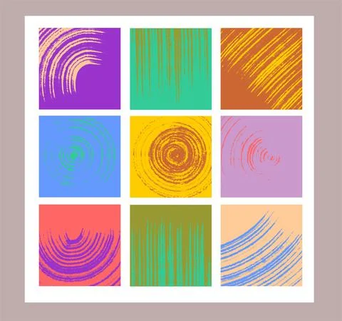 Set of abstract square paintings, 9 pieces. Drawn with a broad brush. Minimalism Stock Illustration