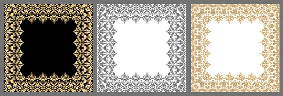Set of Abstract Square Vector Frames With Arabesques Stock Illustration