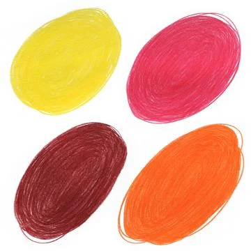 Set of Abstract Stain Drawn by Colored Pencil Isolated on White Background. Stock Illustration