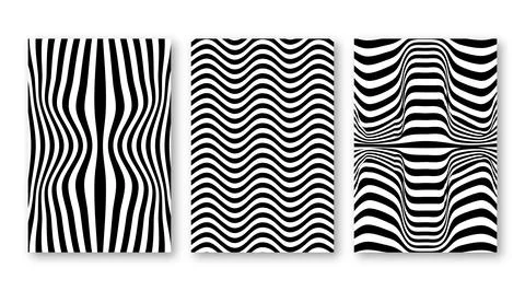 Set of abstract striped wave pattern set collection for poster design art, .. Stock Illustration