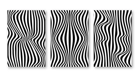 Set of abstract striped wave pattern set collection for poster design art, .. Stock Illustration