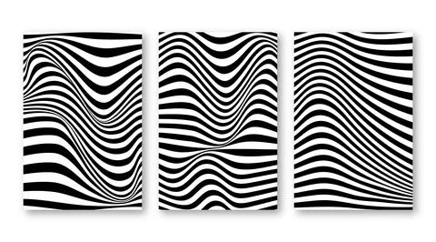 Set of abstract striped wave pattern set collection for poster design art, .. Stock Illustration