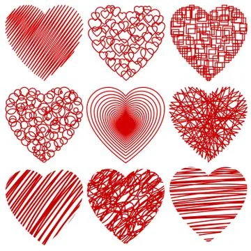 Set of abstract stylized hearts isolated on white Stock Illustration