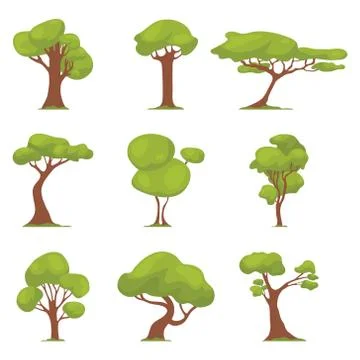Set of abstract stylized tree. Natural illustration. Icon. Vector illustratio Stock Illustration