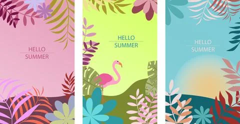 Set of abstract summer background designs for sale, banner, poster, postcard. Illustrazione stock