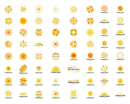 Set of Abstract Sun Logo Design Template Stock Illustration