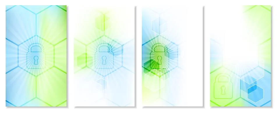 Set of abstract technological wallpaper with global security concept. Stock Illustration