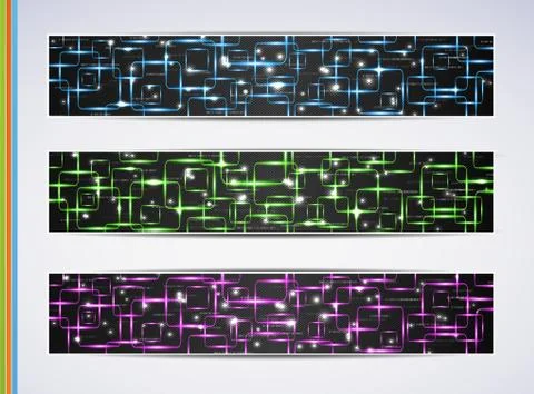 Set of abstract technology web banner Stock Illustration