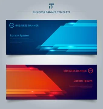 Set of abstract template technology web banner geometric red and blue color s Illustrazione stock
