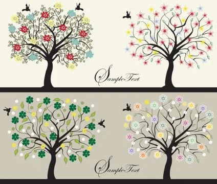 Set of abstract tree silhouettes 库存插图