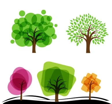 Set of abstract trees  with circles and squares Stock Illustration