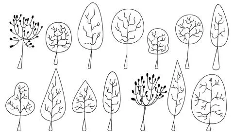 Set of abstract trees, foliage with texture. Stock Illustration