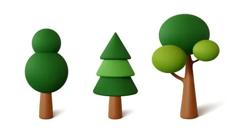 Set abstract Trees isolated on a white background. 3d rendering vector Stock Illustration