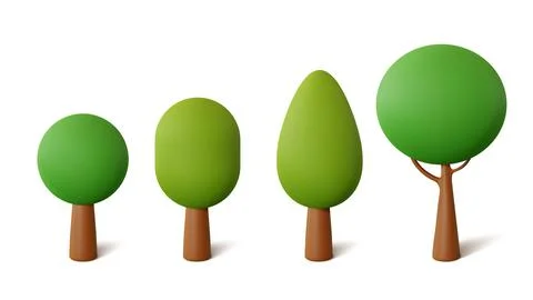 Set abstract Trees isolated on a white background. 3d rendering vector Stock Illustration