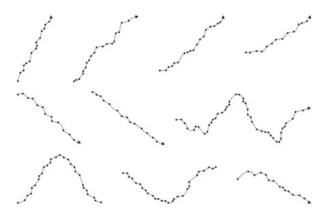 Set of Abstract Trend Arrows and Curved Data Lines. Graph Chart Stages Elem.. 스톡 일러스트