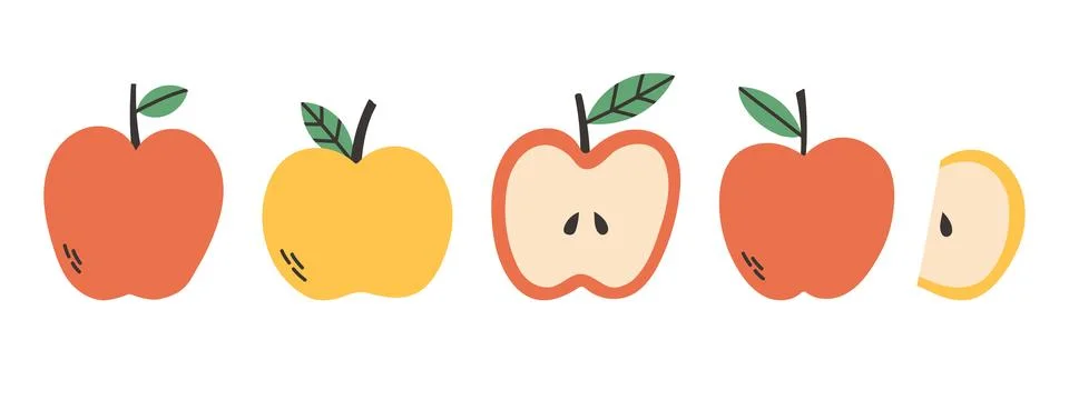 Set of abstract vector apple. Simple apple. Tropical fruit collection design for Stock Illustration