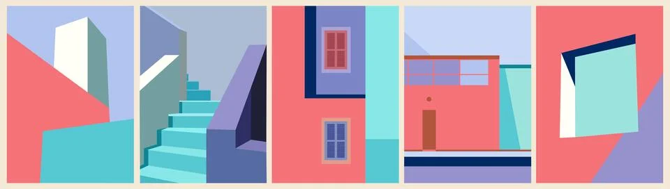 Set of abstract vector art architectural posters. Stock Illustration