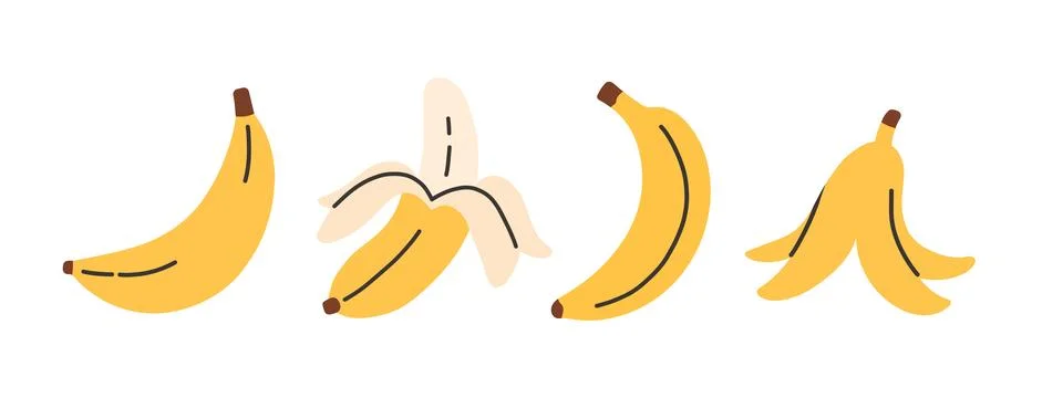 Set of abstract vector banana. Simple banana. Tropical fruit collection design Stock Illustration