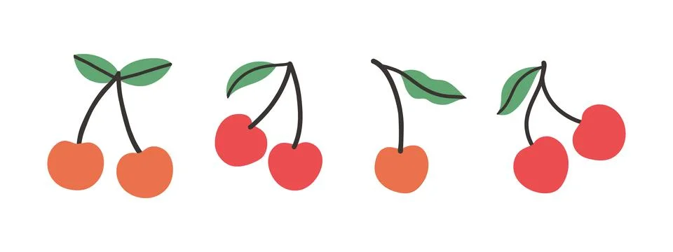 Set of abstract vector cherry. Simple cherry. Tropical fruit collection design Stock Illustration