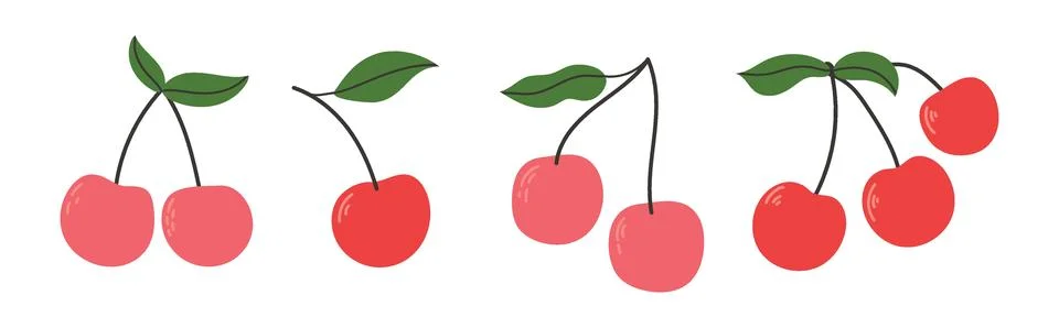 Set of abstract vector cherry. Simple cherry. Organic fruit for juice, smoo.. Stock Illustration