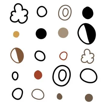 Set of abstract vector circles of various shapes in autumn colors. Isolated Illustrazione stock