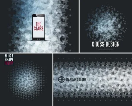 Set of Abstract vector design elements with grey stars on black background Illustrazione stock