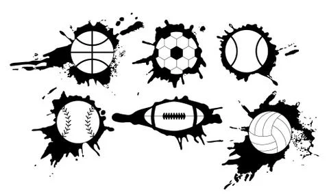 Set Abstract vector illustration black and white balls on grunge background. Stock Illustration