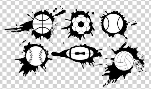 Set Abstract vector illustration black and white balls on grunge background. Illustrazione stock