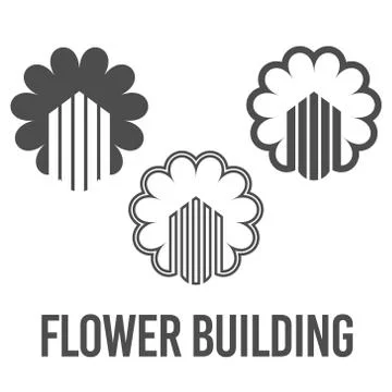 Set abstract vector illustration flower building icon logo construction black Ilustración de archivo