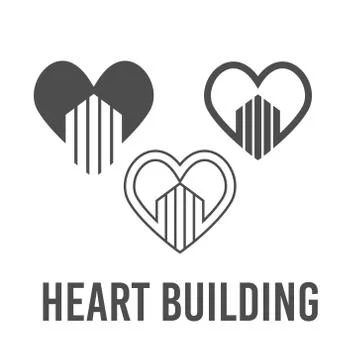 Set abstract vector illustration heart building icon logo construction black  Ilustración de archivo