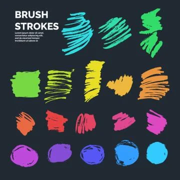 Set of abstract vector Ink brush strokes with rough edges. Dry brush. Stock Illustration