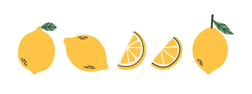 Set of abstract vector lemon. Simple lemon. Tropical fruit collection design for Stock Illustration
