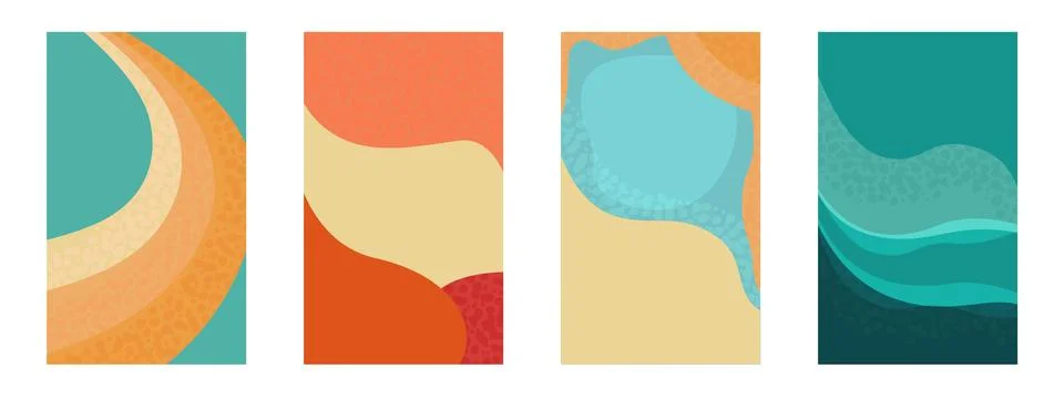 Set of abstract vector minimalist summer posters with natural landscapes. Stock Illustration