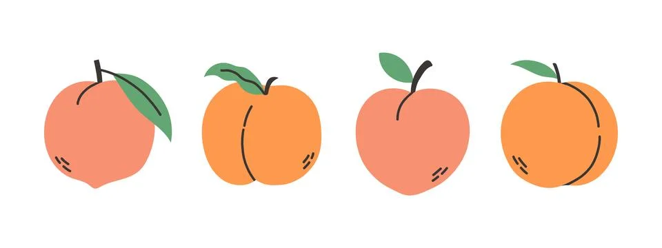 Set of abstract vector peach. Simple peach. Tropical fruit collection design for Stock Illustration