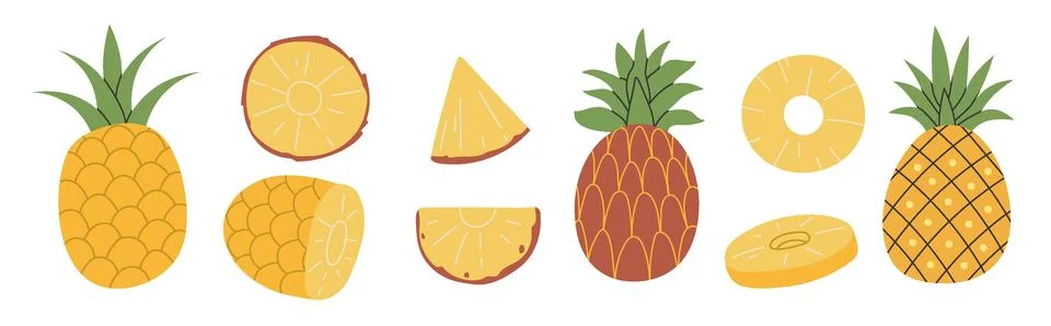 Set of abstract vector pineapples. Simple pineapple. Organic fruit for juic.. Stock Illustration