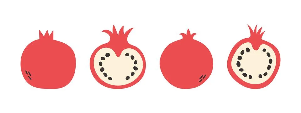 Set of abstract vector pomegranate. Simple pomegranate. Tropical fruit Stock Illustration