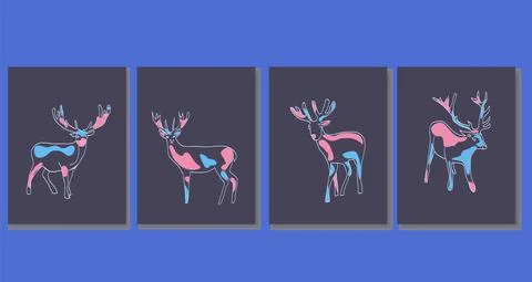 Set of abstract vertical background with deers animals. Stock Illustration