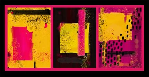 A set of abstract vertical paintings. 3 pieces. Oil painting. Contemporary art Stock Illustration