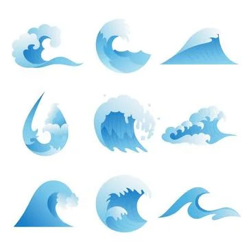 Set of abstract water wave logos in different shapes and styles Stock Illustration