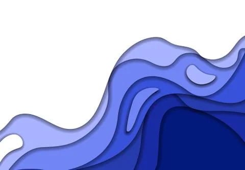 Set of abstract waves from blue 3d paper. Design layout for presentations ban Stock Illustration