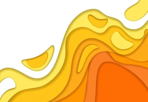 Set of abstract waves from orange yellow 3d paper. Design layout in autumn co Stock Illustration