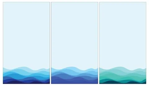 Set of abstract wavy banners with fluid blue and green wave patterns in flat 스톡 일러스트