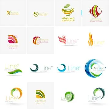Set of abstract wavy elements. Circles, swirls and waves with copyspace for your Illustrazione stock