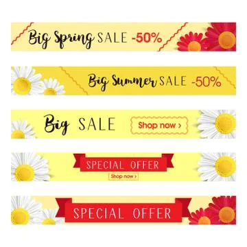 Set of abstract web banner templates with floral background. Big sale and Stock Illustration