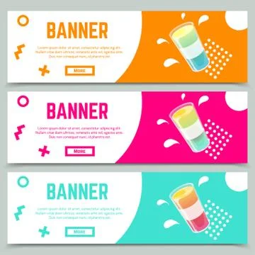 Set of abstract web banner templates with fresh jelly cocktail shot. Stock Illustration