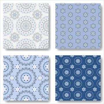 Set of abstract winter themed seamless patterns. geometric snowflake vector Stock Illustration